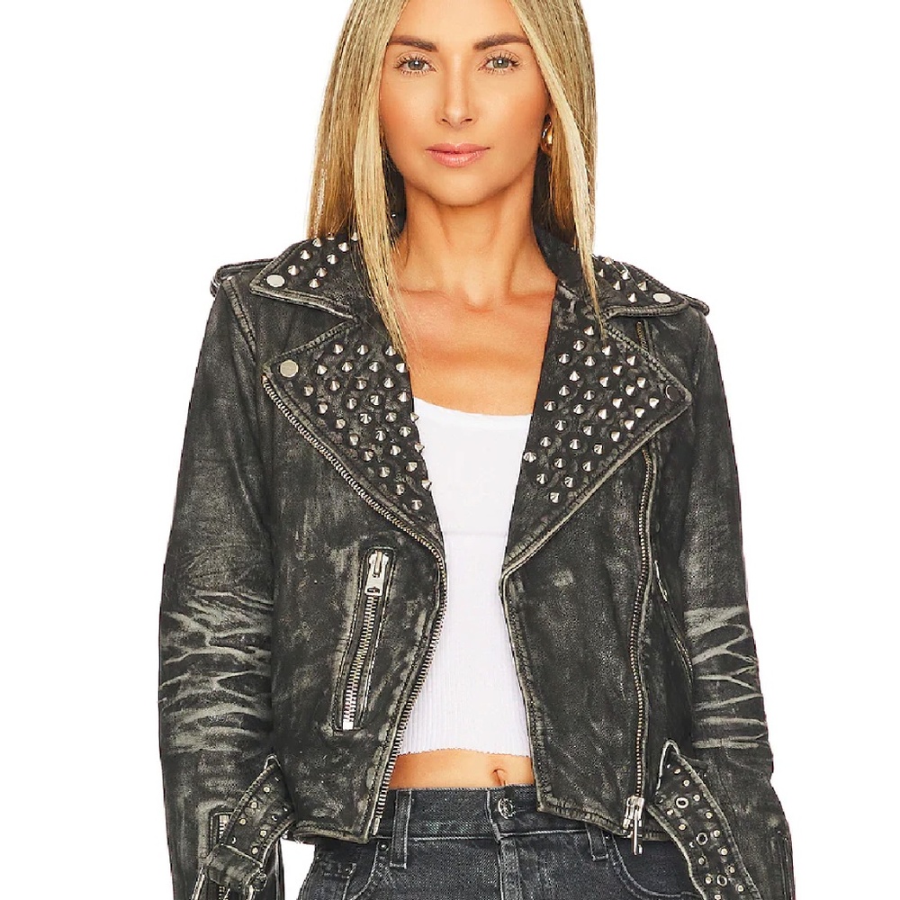 All Saints Balfern Leather Jacket with Studded Details